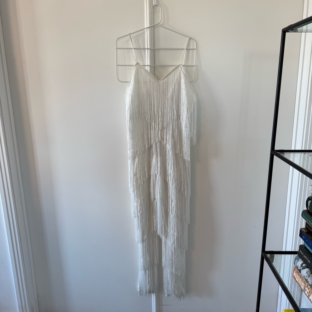 PrettyLittleThing White Fringe Maxi Dress